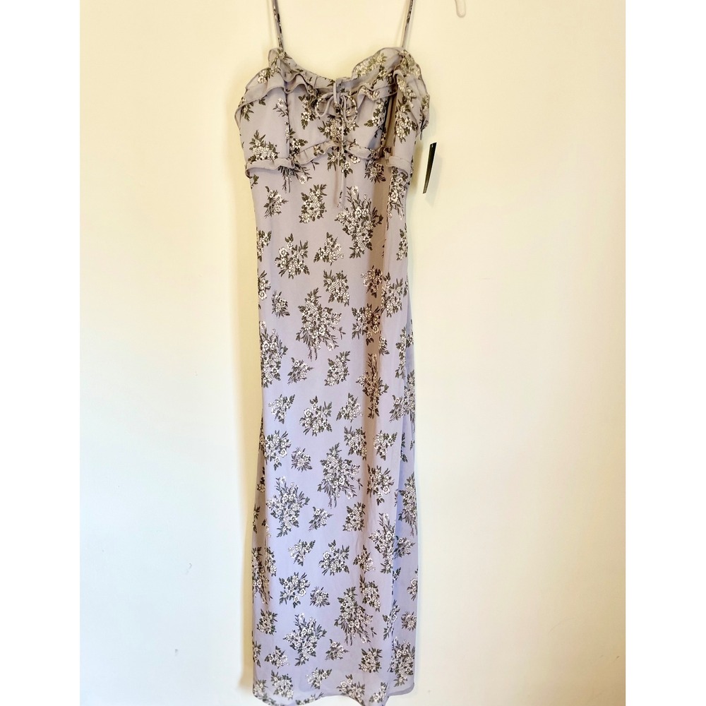 Wild Fable Gray Floral Ruffle Midi Dress Sweetheart Tie Front Large
